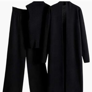Elegant Black Knit Cardigan and Pants Set